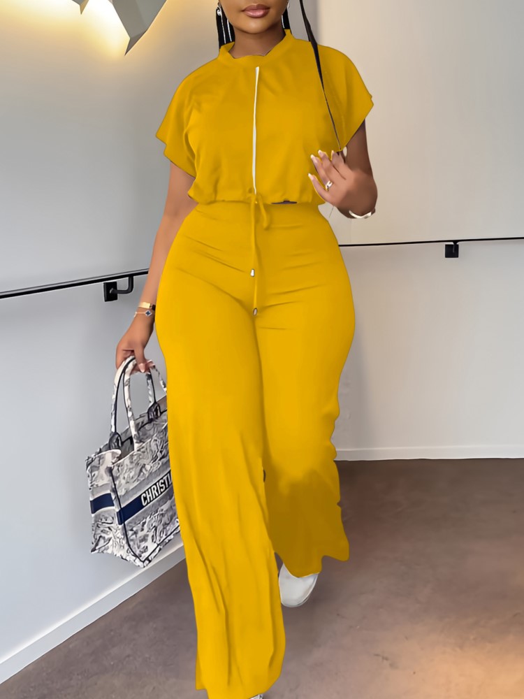 Summer Clothing Set For Girls - Kadınlar Casual Yuvarlak Boyun İpli Kısa