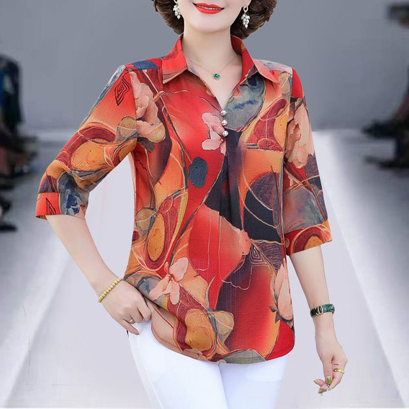 Summer Clothing For 60 Year Old Woman - Yaz Vintage çiçek baskılı gömlek kadın