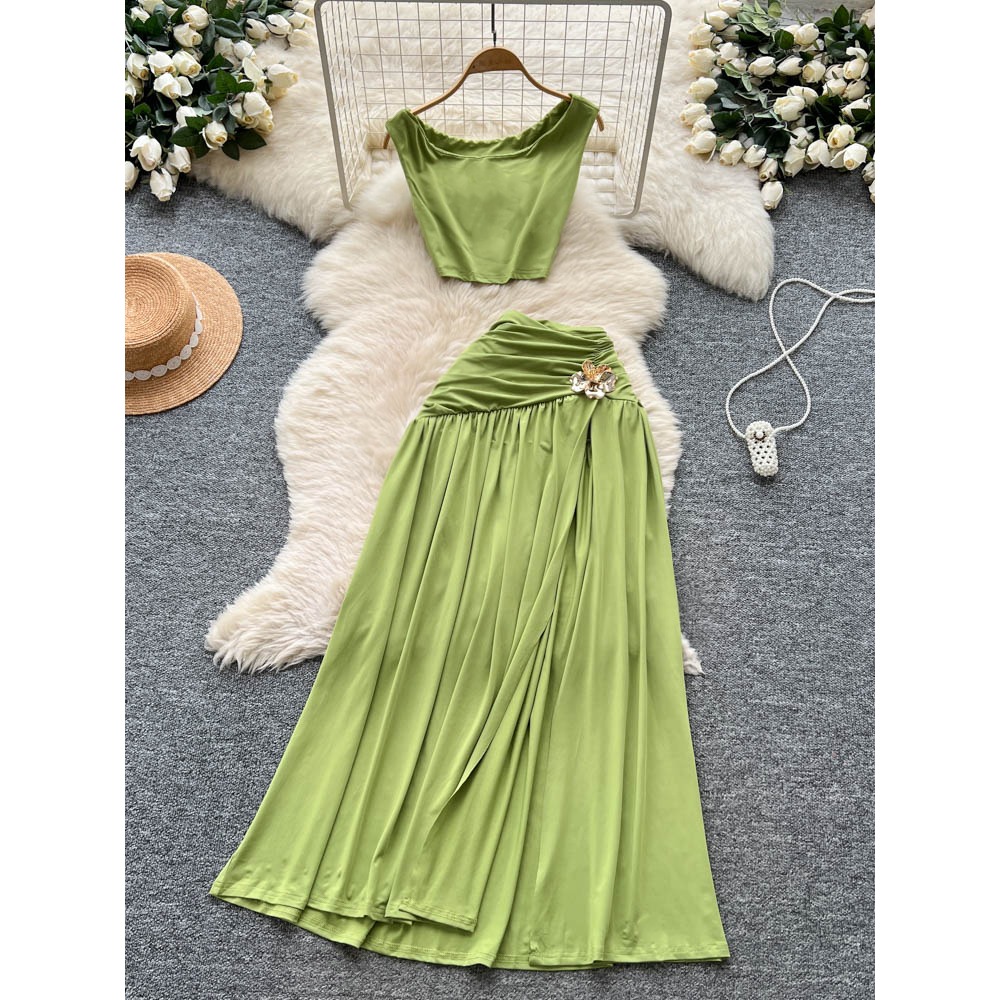 Summer Clothing Vintage - Şık vintage kolsuz yırtmaçlı ince Zarif