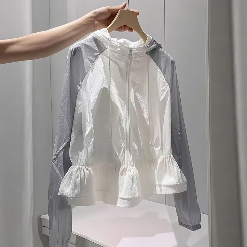 Summer Light Clothing - Kontrast Renk Güneş Koruyucu Giyim Ceket