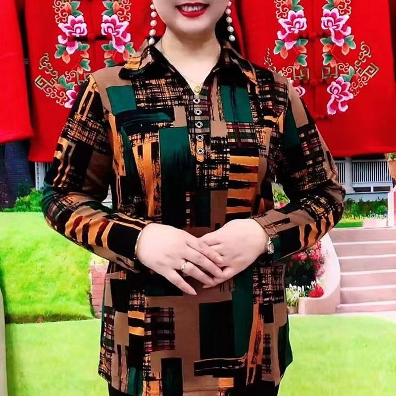 Summer Clothing For 60 Year Old Woman - Gidip geometrik gömlek bahar sonbahar moda