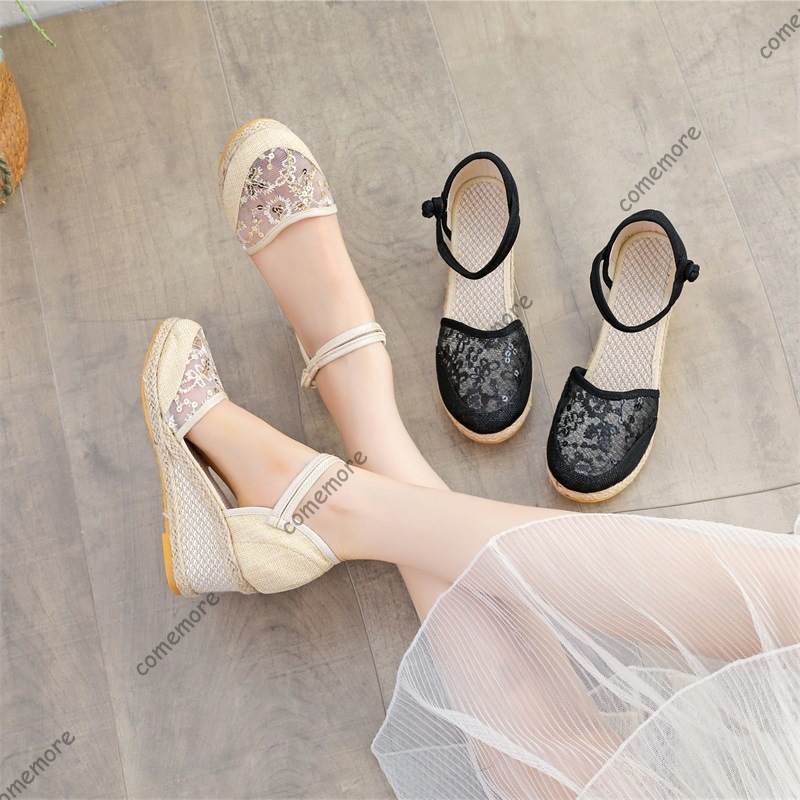 Espadrille Sandal Women - Kadın Dantel Örgü Espadrille Kama Sandalet
