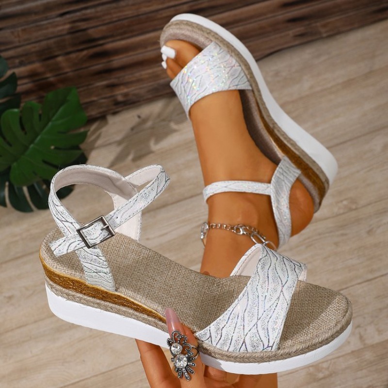 Espadrille Sandal Women - Kadınlar İçin Beyaz Platform Topuklu Bilek